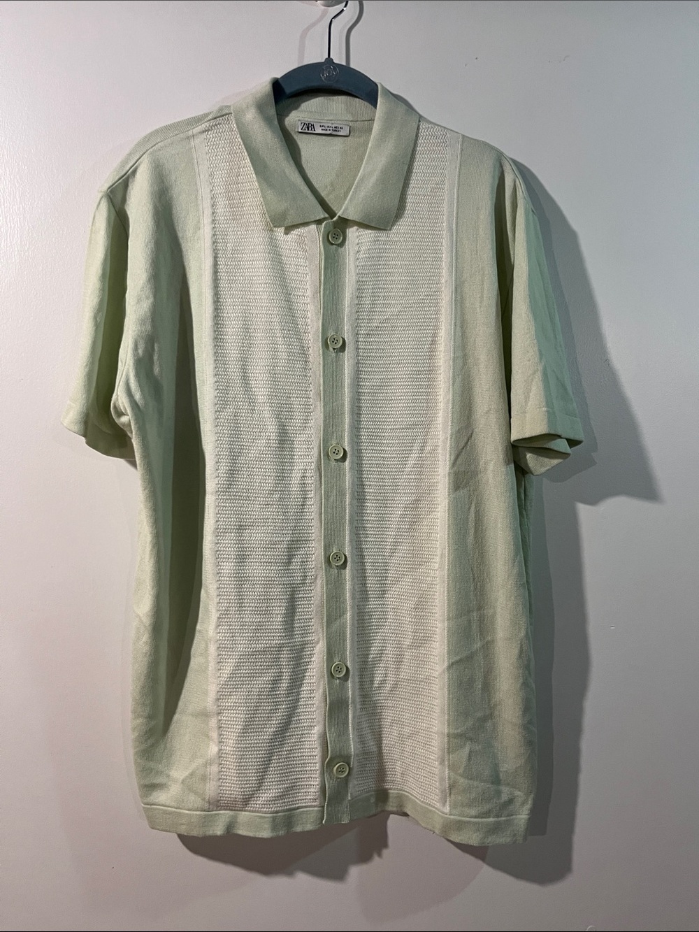 Zara Pale Mint Green Knit Button-Front Polo